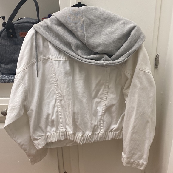 White Jean Jacket with Grey Hood - Picture 2 of 2
